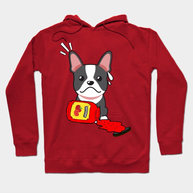 Cute French Bulldog spilled a jar of tomato ketchup Hoodie by Pet Station